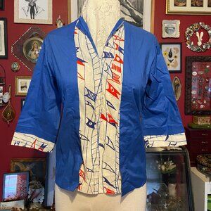 Vintage Vera Resort Ware Shirt 100% Cotton Mid Century Nautical Flag Motif